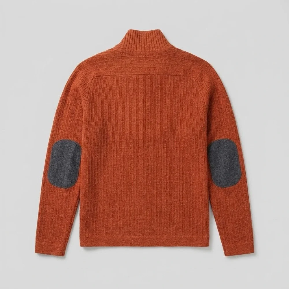 Banana Republic Mens M Lambswool Cashmere Quarter-Zip Elbow Patch Sweater Rust